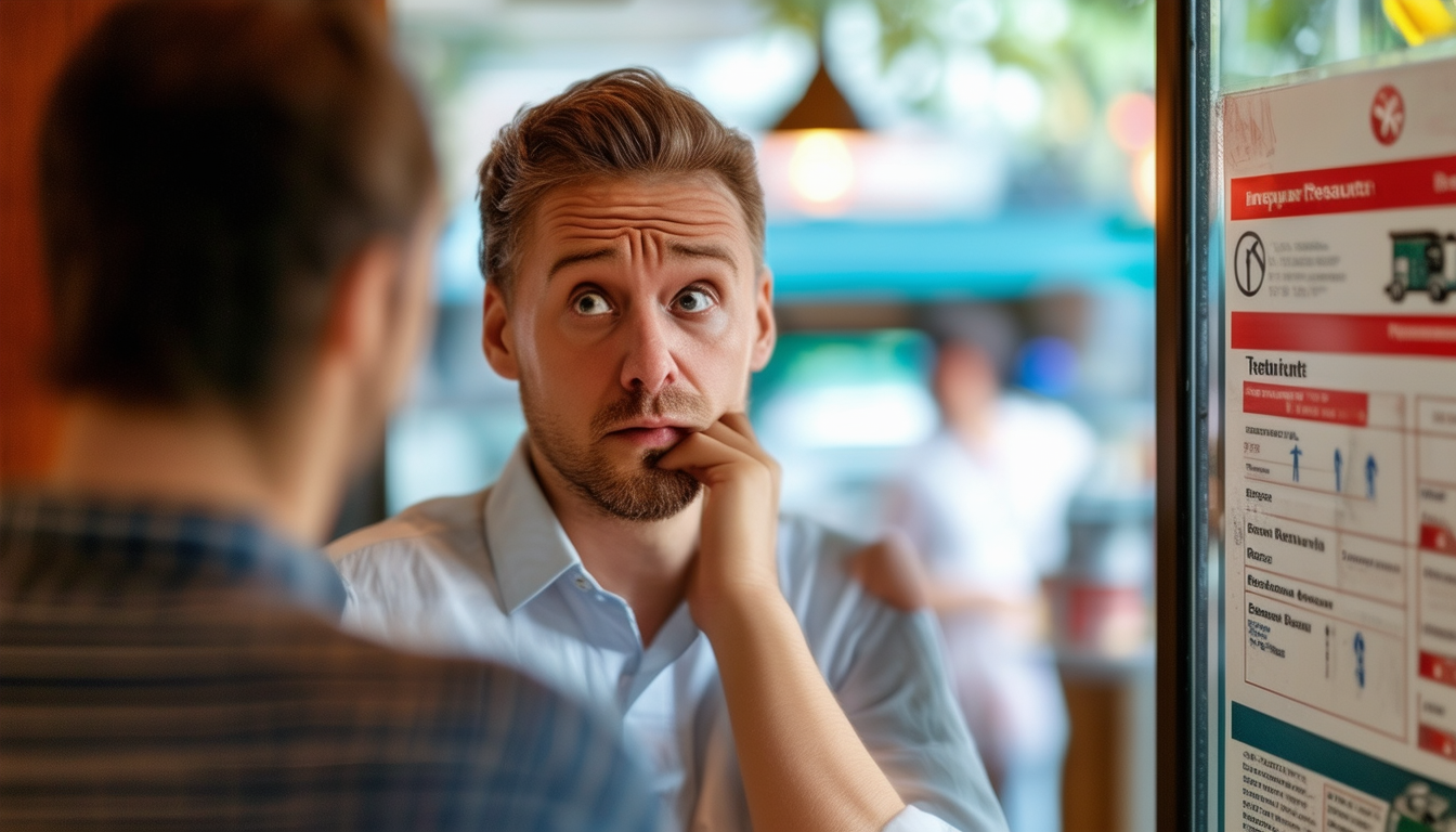 A concerned consumer looking at a restaurants hea