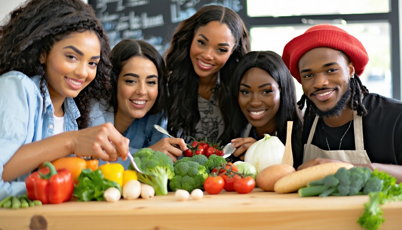 A diverse group of international students studying